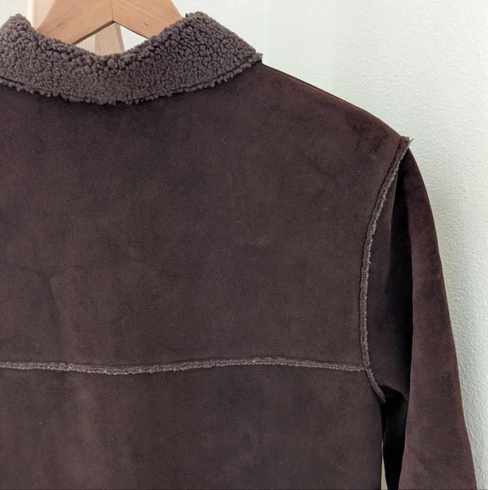 Vintage Dark Brown Shearling-Trim Trench Coat - Picture 5 of 8